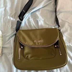 Karl Lagerfeld Olive Green Nylon Crossbody with Black Strap